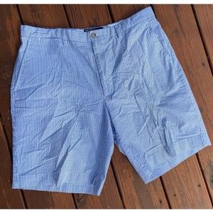 Polo Ralph Lauren Mens Blue/White Striped 100% Cotton Seersucker Shorts  size 36
